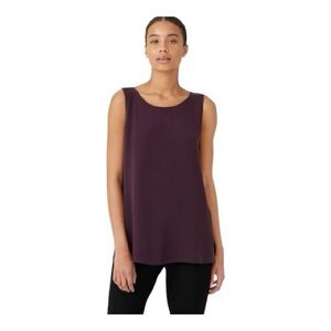 Eileen Fisher Brown Silk Georgette Crepe Ballet Neck Long Tank Size S/P